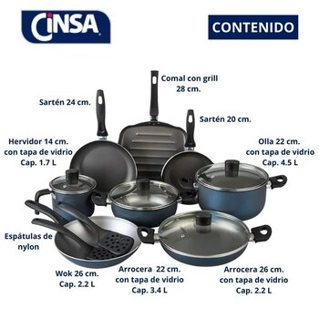 Batería De Cocina Cinsa Balance De Aluminio De 14 Piezas